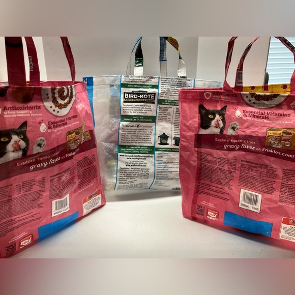 Animal Feed Totes/Bags; Animal Feed/Seed Sacs (Set of 3), Multicolored; Handmade - Picture 2 of 2